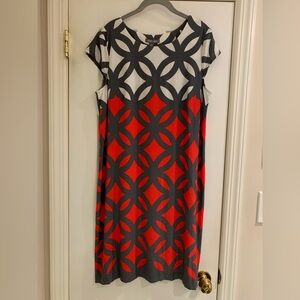 NWT Plus Roz & Ali Red Orange and Gray Geometric Dress
